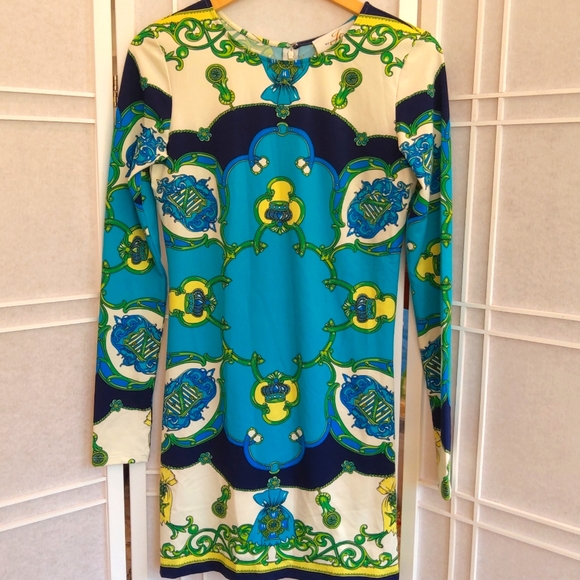 J. B. Julie Brown jersey blue green mini dress - Picture 1 of 9